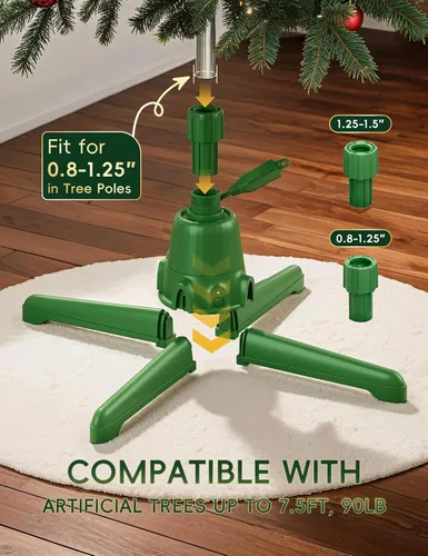 Vista 7 de Soporte giratorio para árbol de Navidad de 360°, hasta 7.5 pies, 90 libras Verde