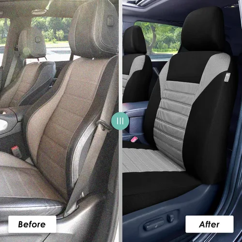 Vista 5 de TLH - Fundas de asiento automotrices de malla de aire 3D, solo para asientos delanteros, compatibles con bolsa de aire, ajuste universal para Gris
