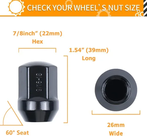 Vista 2 de MIKKUPPA 20 tuercas de llanta OEM 9/16-18, repuesto para Dodge Dakota 2006-2010, Durango 2004-2009, ruedas Ram 1500 Factory 2002-2010, asiento negro