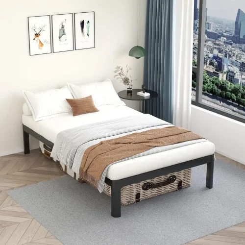 Vista 6 de MAF - Base de cama de plataforma de 14 pulgadas para cama individual con listones de madera, base de cama de metal resistente de 3500 libras
