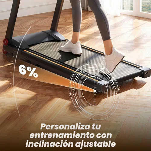 Vista 5 de DeerRun Caminadora plegable para el hogar con 6% de inclinación manual y manubrio, almohadilla plegable compacta para caminar, trotar y correr Negro