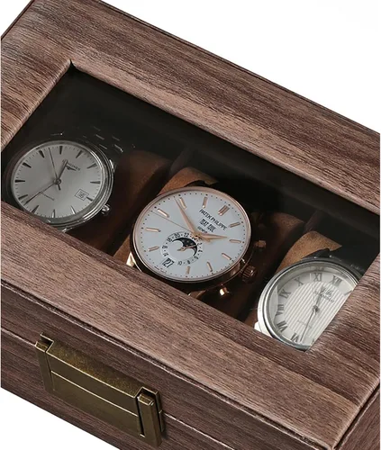 Vista 5 de UnionPlus Caja organizadora de relojes de viaje, colección organizadora de almacenamiento de relojes, piel sintética de alta calidad