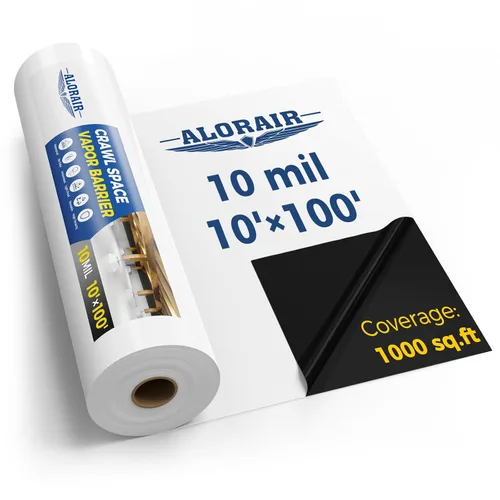 Vista 15 de ALORAIR Barrera de vapor Crawl Space de 6 mil 12'x100', Tela Protectora Barrera de vapor para encapsulación de espacio de rastreo, control