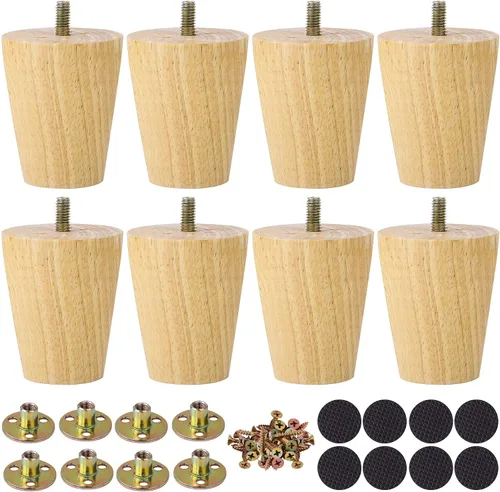 Vista 11 de uxcell Patas de madera para muebles, patas de sofá de 2 pulgadas, patas redondas de madera maciza, patas de sofá de color madera, patas de repuesto