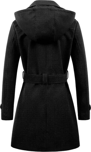 Vista 2 de Chrisuno Gabardina larga con capucha para mujer, con doble botonadura