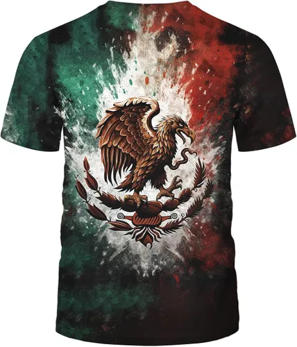 Vista 3 de Srcnhim Colorida camisa mexicana bandera de México impresión 3D moda camisetas de manga corta
