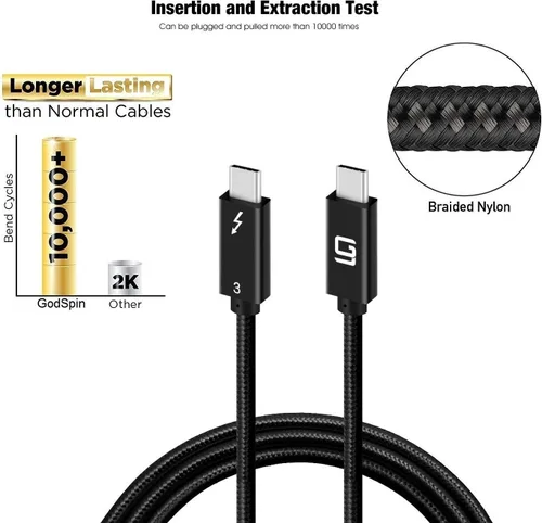 Vista 4 de Cable Thunderbolt 3 USB C a C súper velocidad, transferencia de datos de 40 Gbps y salida de video 4K, cable de carga rápida tipo C a C, cable