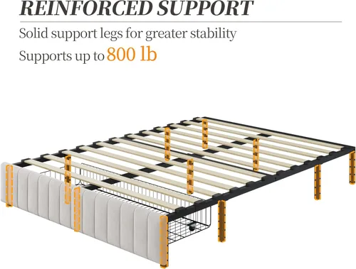 Vista 9 de Yaheetech Bastidor de cama completo con plataforma tapizada con 3 cajones de almacenamiento, gran espacio de almacenamiento/Listones de madera