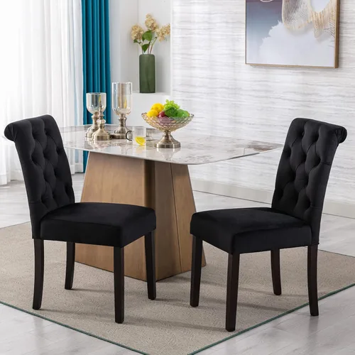 Vista 10 de Juego de 2 sillas de comedor tapizadas de piel sintética, sillas Parsons con respaldo alto, sillas laterales sin brazos para cocina y comedor