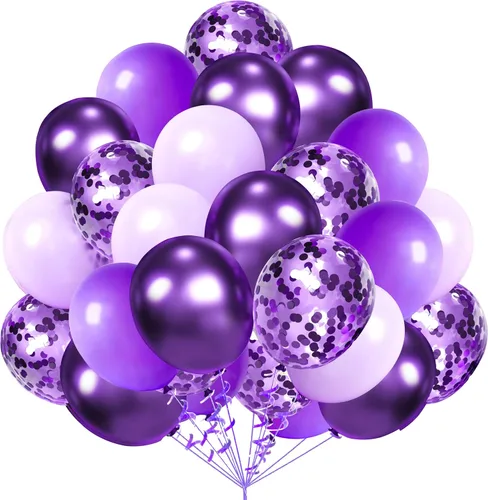 Vista 9 de AULE Globos de látex metálicos dorados y blancos de alta calidad, paquete de 60 globos de confeti de 12 pulgadas y oro negro con cintas doradas