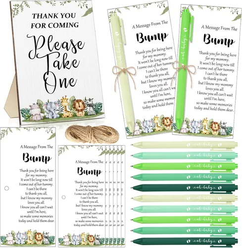 Vista 8 de Sintuff Juego de 50 Recuerdos de Baby Shower para Invitados 1 Letrero de Agradecimiento por Venir 50 Bolígrafos 50 Tarjetas de Agradecimiento
