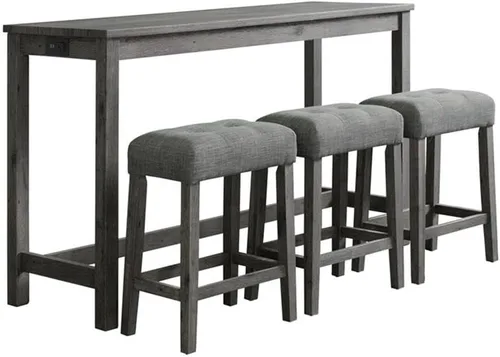 Vista 12 de BOWERY HILL Juego de mesa contemporánea multiusos para el hogar, bar, sala de estar, sofá con 3 taburetes tapizados en tela de nogal y gris pardo