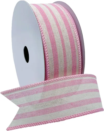 Vista 3 de Morex Ribbon Cinta de rayas de cabaña de lino con cable, 1.5 pulgadas por 10 yardas, verde manzana, 7579.40/10-550