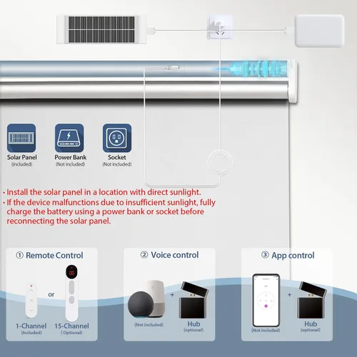 Vista 2 de Persianas eléctricas motorizadas de oscurecimiento con control remoto, panel solar, compatibles con Alexa - Blancas, 20 x 72