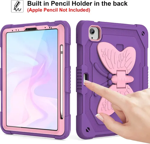 Vista 7 de Funda para iPad Air de 5ª/4ª generación con protector de pantalla, para iPad Pro de 11 pulgadas, con correa de soporte de mariposa, muñecos y Púrpura