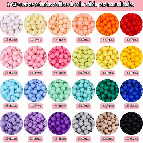 Vista 3 de 1440 piezas de cuentas redondas de acrílico mate de 6 mm de color caramelo, 24 colores surtidos de cuentas de chicle de plástico con agujero Juego