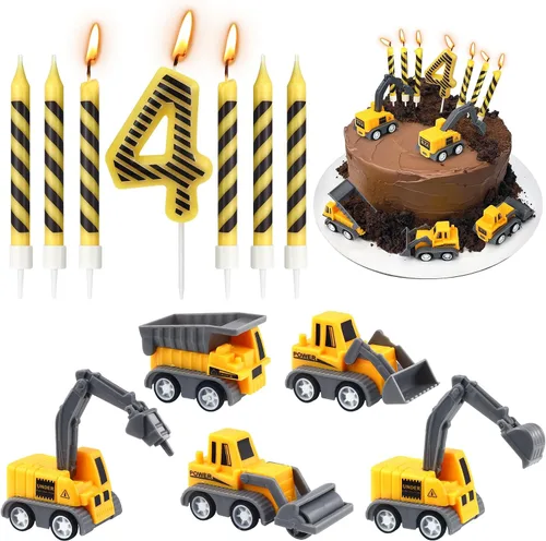 Vista 14 de Velas de cumpleaños de construcción número 1, juego de 12 adornos de construcción para tartas, decoración de pastel de excavadora para cumpleaños