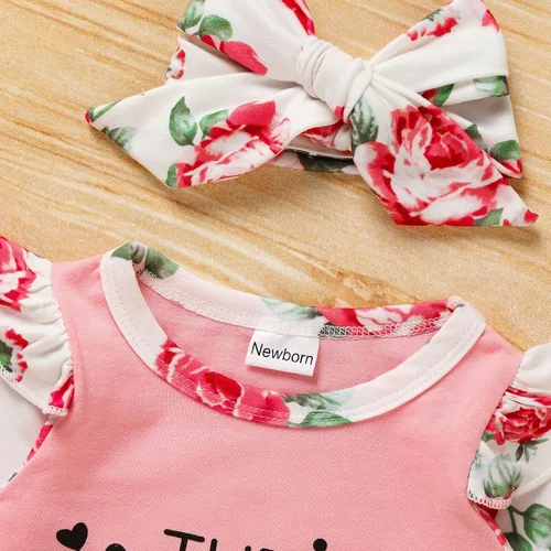 Vista 4 de GRNSHTS Conjunto de ropa para bebé recién nacida, mameluco con estampado de letras, sombrero+diadema para llegar a casa