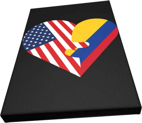 Vista 2 de Lienzo decorativo para pared, diseño de corazones, bandera de Estados Unidos y Colombia, decoración del hogar, 12 x 18 pulgadas