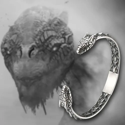 Vista 5 de TURTLEDOVE Brazalete Jormungandr Dragón Viking - Acero Inoxidable nórdico escandinavo Torc