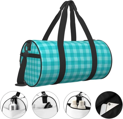 Vista 3 de Large Duffle Bag for Travel - Retro Green Plaid Print Gym Bag for Women Men, Travel Foldable Bags for Women Men with Zippered Multiple Pockets