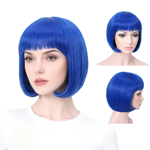 Vista 19 de Onedor - Peluca de cabello corto y recto de 10 pulgadas para cosplay, peluca Bob (Negro)