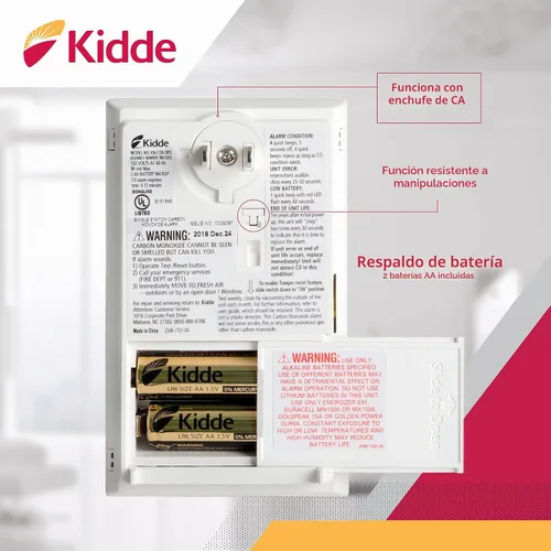 Vista 3 de Kidde Detector de monóxido de carbono de CA Alarma Enchufable con batería de respaldo Modelo KN-COP-DP2