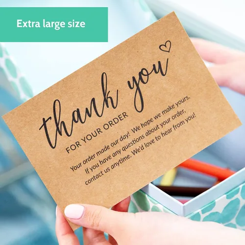 Vista 2 de 50 tarjetas de agradecimiento grandes de 4 x 6 in – Tarjetas postales Kraft a granel de compra para apoyar las compras de clientes de pequeñas