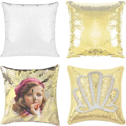 Vista 19 de Paquete de 2 fundas de almohada de lentejuelas sublimadas de 16 x 16 pulgadas, fundas de almohada reversibles con purpurina para regalos