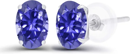 Vista 13 de Aretes ovalados de plata de ley 925 maciza chapados en oro de 0.236 x 0.157 pulgadas con piedra natal genuina para mujer Aretes de tuerca Amatista