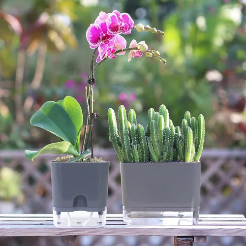 Vista 2 de FAMZ Macetas de autorriego para plantas de exterior, paquete de 4, adecuadas para plantas y flores de jardín de interior y exterior, caja de maceta