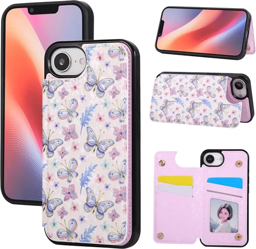 Vista 86 de UEEBAI Funda tipo cartera para iPhone 13 con tarjeteros, piel sintética, diseño floral, función atril, bloqueo RFID, doble cierre magnético, funda