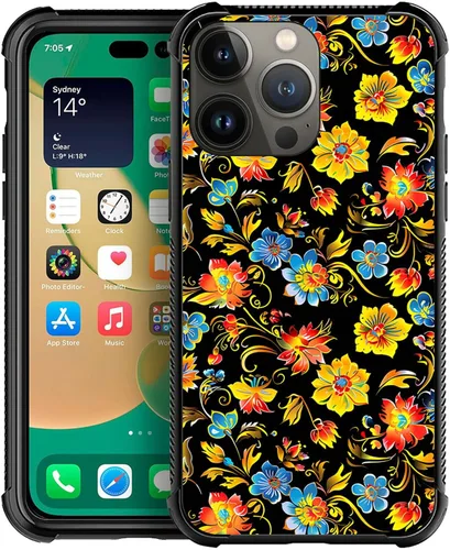 Vista 8 de ZHEGAILIAN Funda compatible con iPhone 14, fundas de caballo de baile de cristal de colores, parte trasera de vidrio templado+funda protectora
