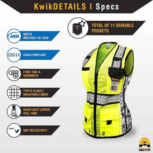 Vista 5 de KwikSafety RoadBOSS Econ & Premium Safety Vest for Women Class 2 ANSI OSHA
