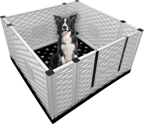 Vista 22 de EZwhelp EZclassic 28"x28"x18" Caja de parto acolchada pequeña para perros con rieles, suministros para parto de cachorros, almohadilla negra