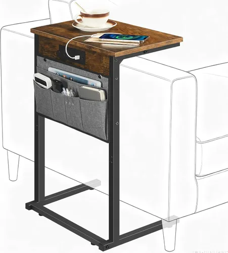 Vista 11 de HOOBRO Mesa auxiliar en forma de C con estación de carga, mesa de sofá de 28 pulgadas de alto para sofá y sillón reclinable para espacios pequeños