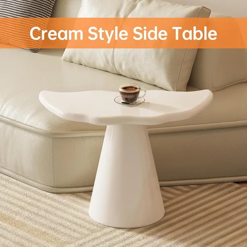 Vista 5 de Mesa auxiliar con forma de nube, mesa auxiliar moderna, color blanco crema Accent Cocktail Table with Tapered Pedestal Base, Ideal for Small