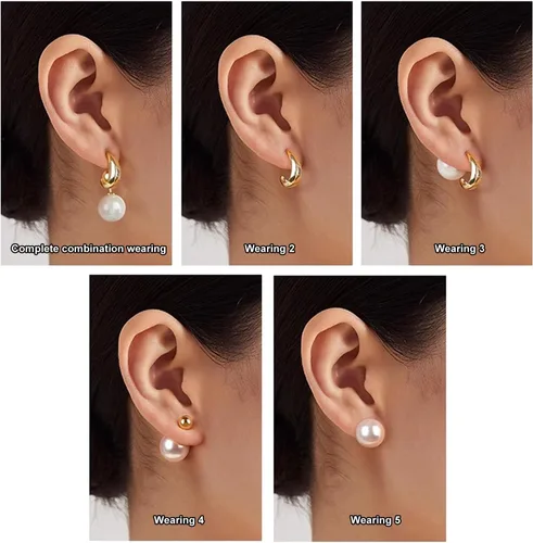 Vista 2 de Aretes de aro de plata dorada con letra D para mujer, aretes de perlas, 2 vías de uso, aretes de perlas de lujo, en forma de D, regalos de joyería