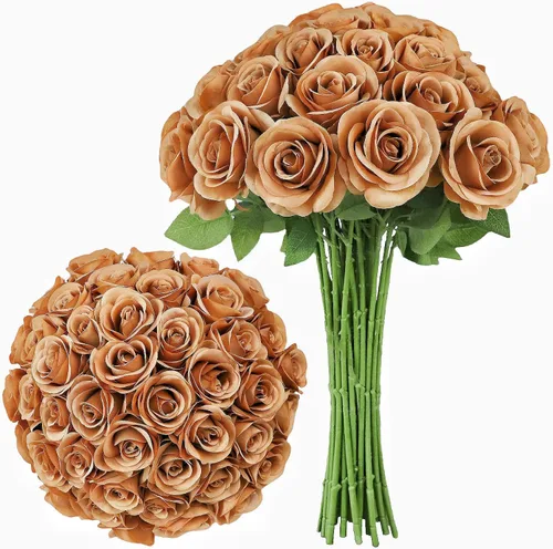 Vista 37 de LVEFIT - 12 rosas artificiales de otoño para decoración de otoño Beige