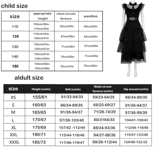 Vista 2 de MANYUN Vestido del miércoles de Merlina Addams, vestido de disfraz para niños y niñas, disfraz de Halloween para fiesta de cosplay