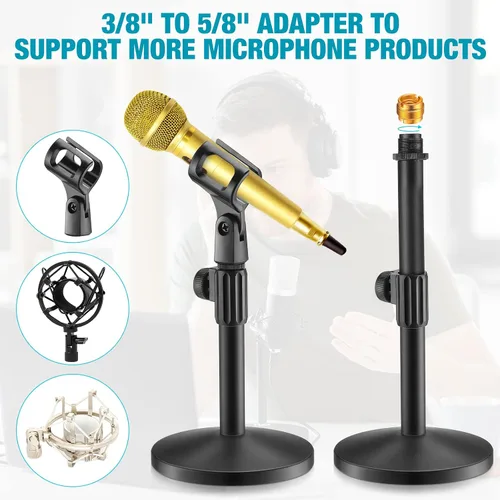Vista 4 de Hoteam 2 soportes de micrófono de escritorio ajustables para mesa, soporte de micrófono, soporte de micrófono con soporte de micrófono de 5/8