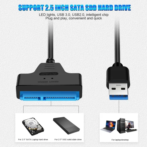 Vista 4 de Ainiv Cable adaptador USB 3.0 a SATA para unidades SSD HDD de 2,5