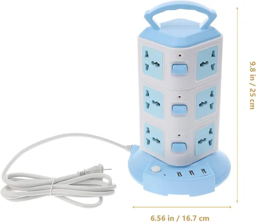 Vista 8 de Torre de regleta de alimentación USB profesional con carcasa de abdominales ignífuga, cable de extensión resistente a altas temperaturas, protector