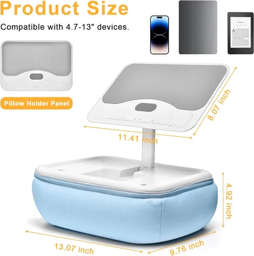 Vista 7 de Lap Beanbag - Soporte de almohada para Kindle con almohadilla de silicona, soporte de iPad ajustable en ángulo para cama, almohada de tableta