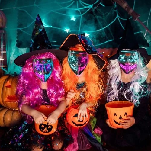 Vista 5 de Tmacoski Máscara de Halloween EL fría con luz que brilla y aterradora máscara de Purga de Halloween para mujeres, hombres y niños