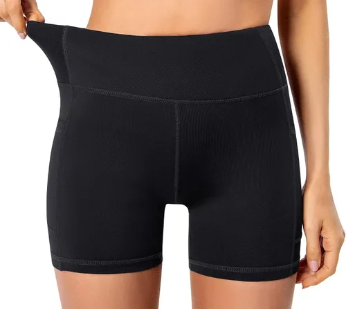 Vista 3 de Ksmien Pantalones cortos de compresión para mujer, cintura alta, para yoga, entrenamiento, ciclismo, 58 pulgadas, con bolsillos laterales