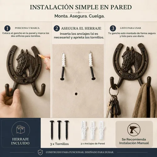 Vista 8 de Comfy Hour - Ganchos de caballo de 5 pulgadas para pared, soporte