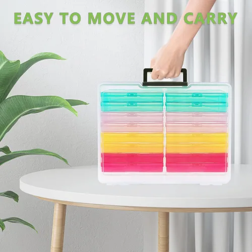 Vista 6 de Estuche para fotos de 5 x 7 pulgadas, caja de almacenamiento de fotos y manualidades – 18 fundas internas para organizar fotos, caja