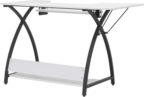 Vista 8 de Comet Plus - Mesa de costura y pasatiempos con estante lateral e inferior, también se puede utilizar como escritorio de computadora