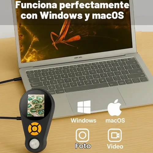 Vista 5 de Lupa con microscopio digital de luz de mano 2.0 pulgadas IPS pantalla a color, lupa digital portátil 500x, microscopios Marco, 8 luces LED, USB